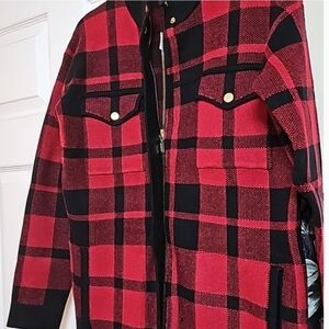 Cynthia Rowley Sweater Jacket, Size M, Full Zip, Snaps, Red & Black Plaid, NEW!!